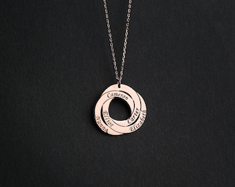 Cadeaux fête des mères pour grand-mère, collier prénom gravé personnalisé, collier personnalisé cercles entrelacés, collier pour mère, cadeau pour elle