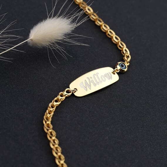 Mens gold bracelet with name engraved discount