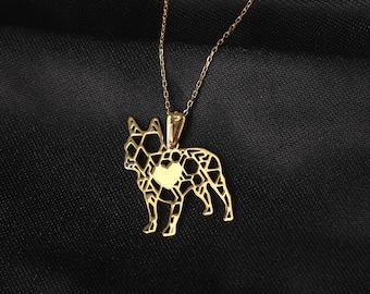 Sterling Silver French Bulldog necklace, Pet memorial Jewellery, origami necklace for woman, Gold Plated / Charm Necklace