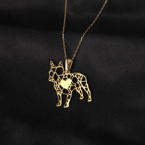 Collier bouledogue français en argent sterling, bijoux commémoratifs pour animaux de compagnie, collier origami pour femme, plaqué or / collier à breloques