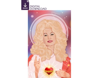 DIGITAL DOWNLOAD>>> Saint Dolly Celebrity Prayer Devotional Parody Altar Artwork Art Label Sticker Decal