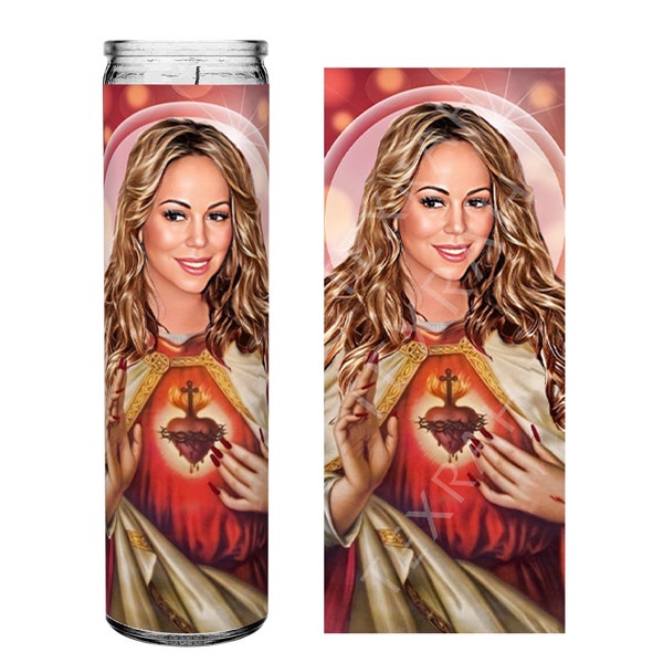 Vela parodia devocional de oración de celebridades de Santa Mariah Carey, vidrio blanco sin perfume de 8"