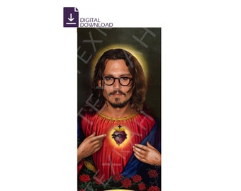DIGITAL DOWNLOAD>>> Saint Johnny Depp Celebrity Prayer Devotional Parody Altar Artwork Art Label Sticker Decal