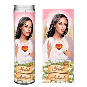 Saint Aaliyah Celebrity Prayer Devotional Parody Altar Candle, 8" white unscented