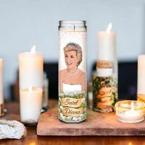 Heilige Prinzessin Diana Berühmtheitsgebets-Andachts-Parodie-Altar-Andachtskerze, 8 weißes nicht parfümiertes Glas. Bild 2