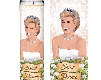 Saint Princess Diana Celebrity Prayer Devotional Parody Altar Devotional Candle, 8" white unscented glass