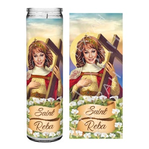 Saint Reba McEntire Country Music Celebrity Prayer Devotional Parody Candle, 8" white unscented glass