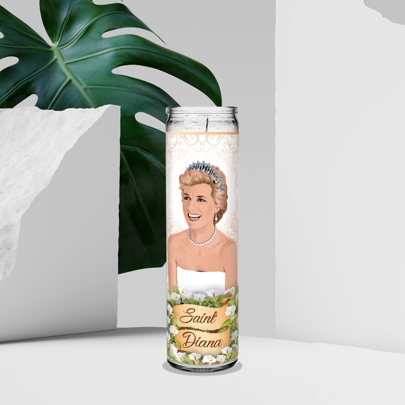 Heilige Prinzessin Diana Berühmtheitsgebets-Andachts-Parodie-Altar-Andachtskerze, 8 weißes nicht parfümiertes Glas. Bild 4