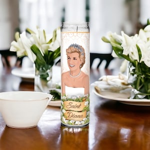 Heilige Prinzessin Diana Berühmtheitsgebets-Andachts-Parodie-Altar-Andachtskerze, 8 weißes nicht parfümiertes Glas. Bild 3