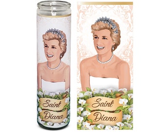 Saint Princess Diana Celebrity Prayer Devotional Parody Altar Devotional Candle, 8" white unscented glass