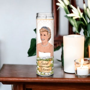 Heilige Prinzessin Diana Berühmtheitsgebets-Andachts-Parodie-Altar-Andachtskerze, 8 weißes nicht parfümiertes Glas. Bild 6