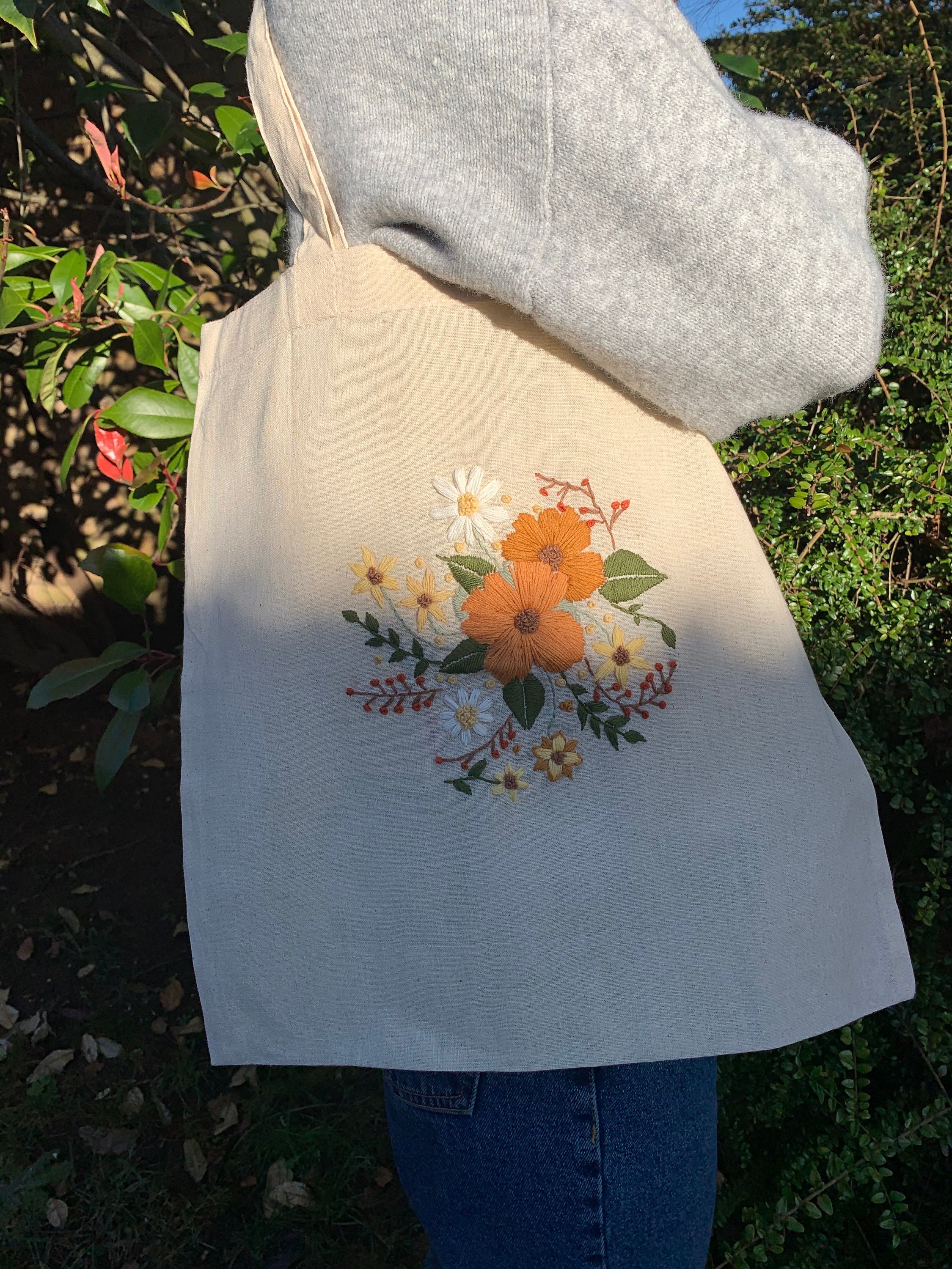 Customisable Flower Embroidered Tote Bag Etsy Canada