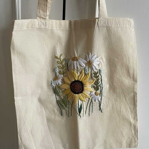 Cartoon Sunflower Pattern Print Leather Tote Bag