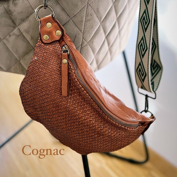 L personalisierte Slingbag Bauchtasche groß Ledertasche Crossbodybag Umhängetasche Tasche Cognac braun Bauchtasche Ledergurt ohne Stoffgurt