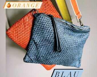 BeBag Personalisierte geflochtene Lederclutch Clutch Handtasche Ledertasche Tasche Umhängetasche Leder Crossbody jeansblau orange