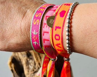 Neon Festivalarmband Armband boho Ibiza Stoffarmband Freundschaftsband Textarmband Webband J’adore Love amour apres ski off piste