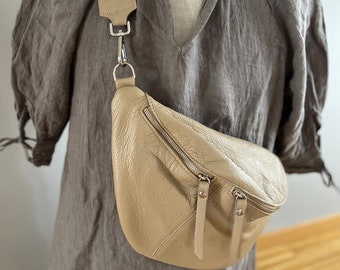 XL sling bag sling bag bum bag large leather bag crossbody bag shoulder bag bag taupe bum bag with leather strap without fabric strap