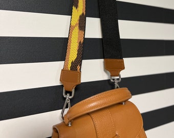 Gurtband Silber Taschengurt Gurt Band für Taschen Bagstrap mit Leder in Cognac  Muster Camouflage gelb braun