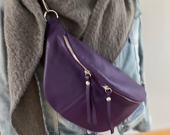 XL sling bag sling bag belly bag large leather bag crossbody bag shoulder bag bag purple plum belly bag with leather strap without fabric strap