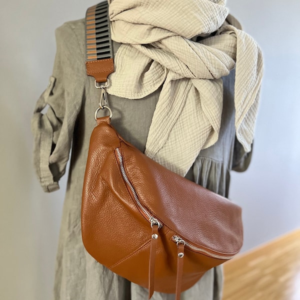 XXL sling bag sling bag hip bag belly bag large leather bag crossbody bag shoulder bag leather dark cognac belly bag without fabric strap