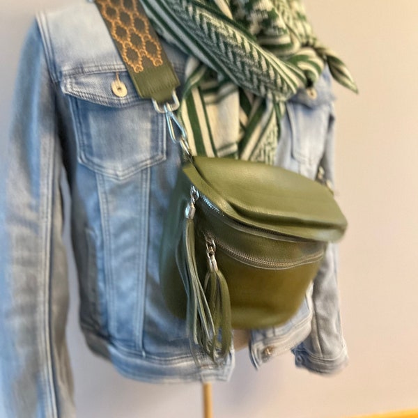 CamBag Slingbag Sling bag fanny pack leather bag crossbody bag shoulder bag bag olive green fanny pack with leather strap without fabric strap