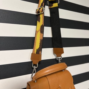 Webbing silver bag strap strap band for bags bagstrap with leather in cognac pattern camouflage yellow brown