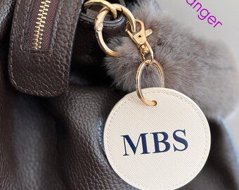 Personalisierter Anhänger für Taschen Taschenanhänger  hell beige mit Gold Schlüsselanhänger