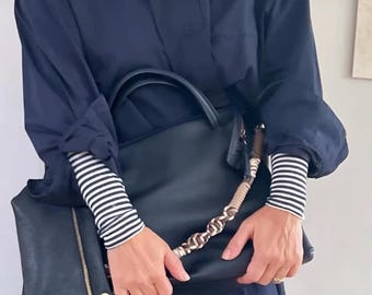 Dark blue L-Bag personalized women's handbag shoulder bag dark blue leather bag leather bag with leather strap without neon strap
