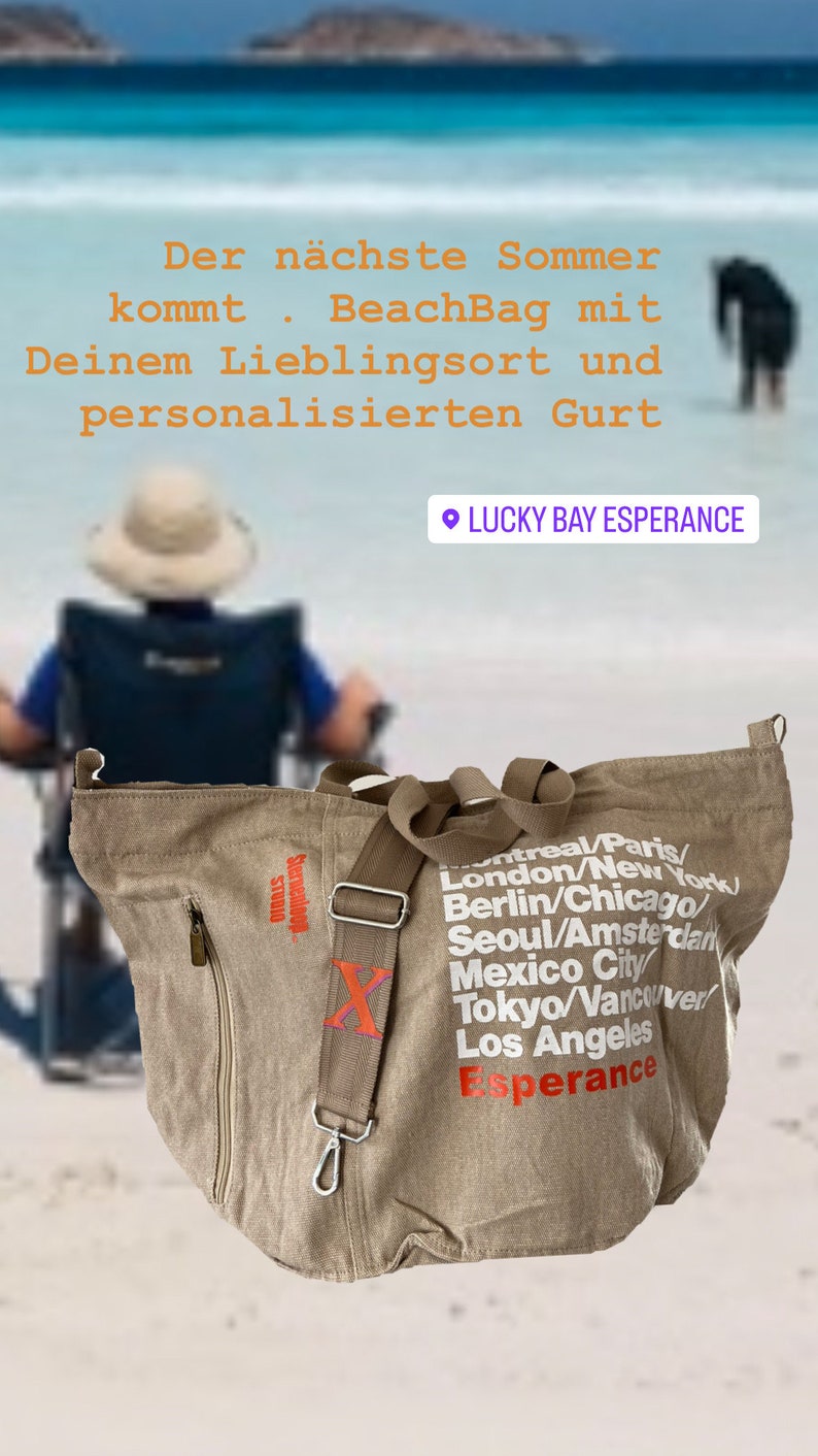 Personalisierte canvas BeachBag Strandtasche Damen Tasche Handtasche Stofftasche Sommertasche Strandtasche Monogramm Initialen Bild 3