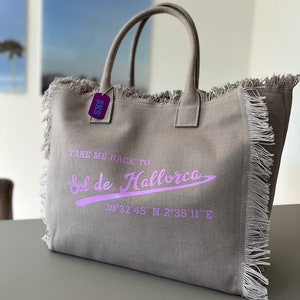 Personalisierter canvas Shopper Damen Tasche Handtasche Stofftasche Damentasche Sommertasche Strandtasche Monogramm Initialen Koordinaten