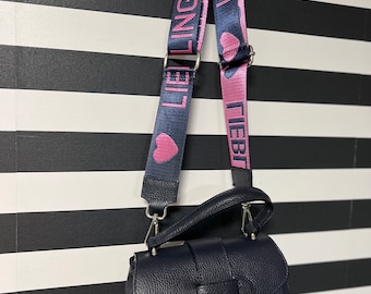 Webbing interchangeable strap silver bag strap strap band bags bagstrap leather dark blue heart pink interchangeable strap bag strap wide strap