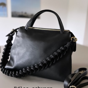 L-Bag personalisierte Damen Handtasche Schultertasche grün schwarz taupe Ledertasche Lede Tasche Mit Ledergurt ohne Stoffgurt Schultertasche Bild 5