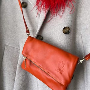 Baby Clutch Pochette Damen bag in bag Handtasche Ledertasche Tasche Leder Clutch orange taupe grau Abendtasche kleine Tasche