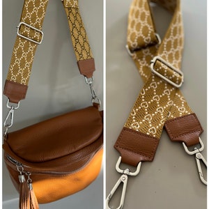 Belt strap interchangeable strap silver bag strap strap band bags bagstrap leather cognac pattern beige mustard interchangeable strap bag strap wide strap