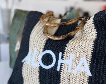 ALOHA shopper Beach Bag Strandtasche Tasche Handtasche Stofftasche  Sommertasche Strandtasche Papierstroh