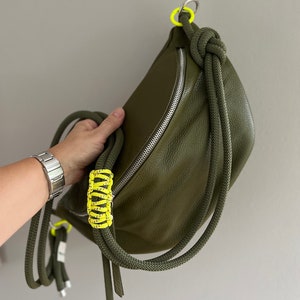 XL sling bag sling bag belly bag large leather bag crossbody bag shoulder bag bag olive green belly bag with leather strap without fabric strap