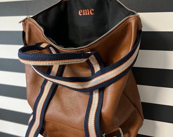 Personalized women's backpack shoulder bag leather bag handbag bag backpack leather backpack 2 in 1 cognac monogram