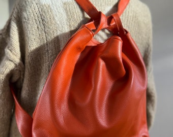 Personalisiert Damen Leder Tasche Lederrucksack Handtasche orange Ledertasche Leder Rucksack Tragerucksack 2 in 1