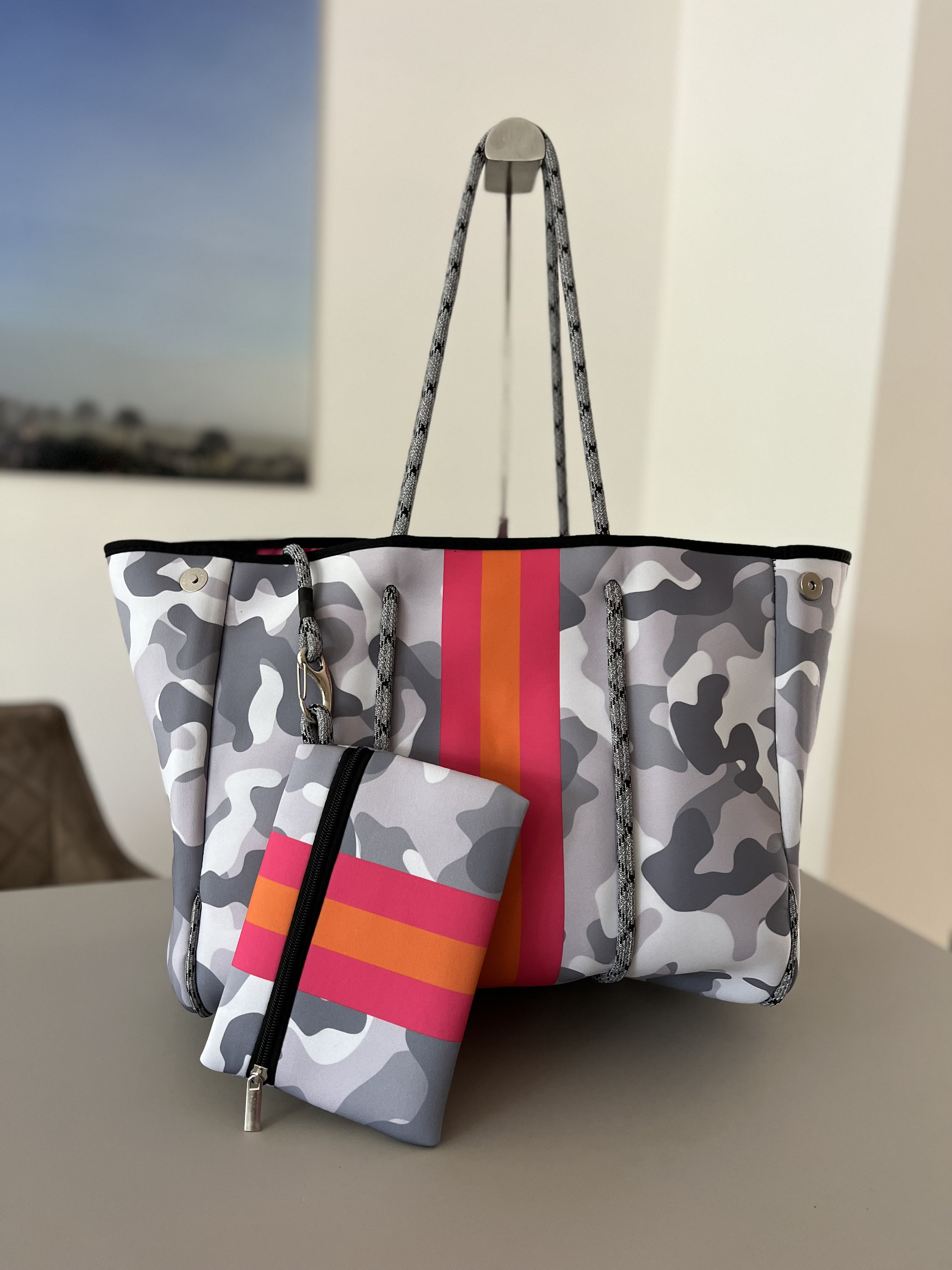 Personalized Neoprene Shopper Ladies Bag Handbag Fabric Bag Ladies Bag Summer Bag Beach Bag Camouflage Monogram Initials Etsy