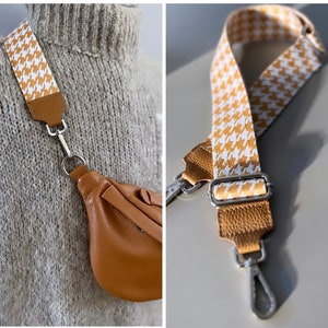 Belt strap interchangeable strap silver bag strap strap band bags bagstrap leather light cognac houndstooth interchangeable strap bag strap wide strap