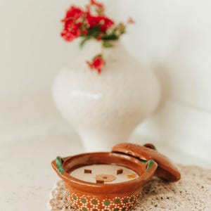 Vela de soja Cazuelita mexicana | Aroma de gengibre | Cerâmica mexicana | Vela artesanal | Café de Olla | Vela latina/velas artesanais