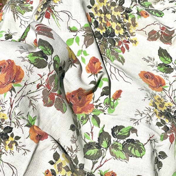 Floral Barkcloth Cotton Fabric - Fifties Fabric - 115cm Wide