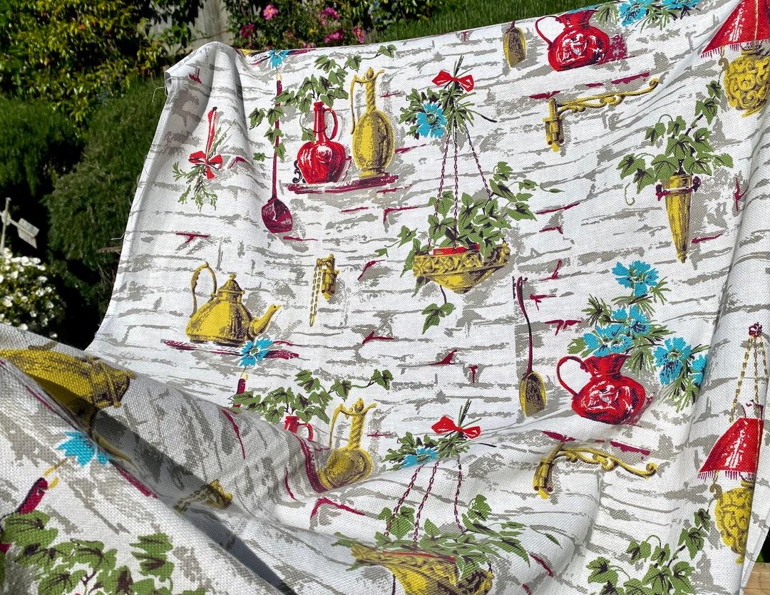 Vintage Kitchen Fabric Fifties Fabric Botanical Fabric Etsy