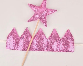 Glitter Pink Crown and Wand