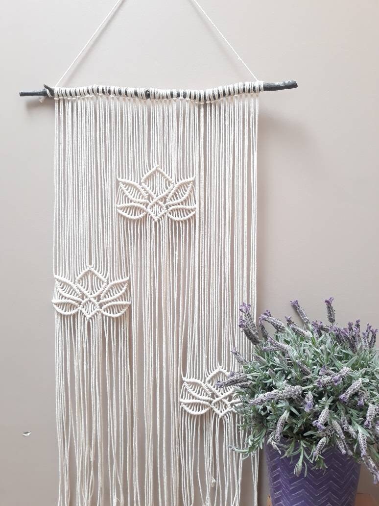 Floral Macrame Wall Hanging, Boho Style, Minimalist, Natural Wall Decor