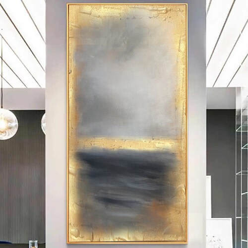 Tall Vertical Wall Art Gold Leaf Wall Art Contemporary Etsy