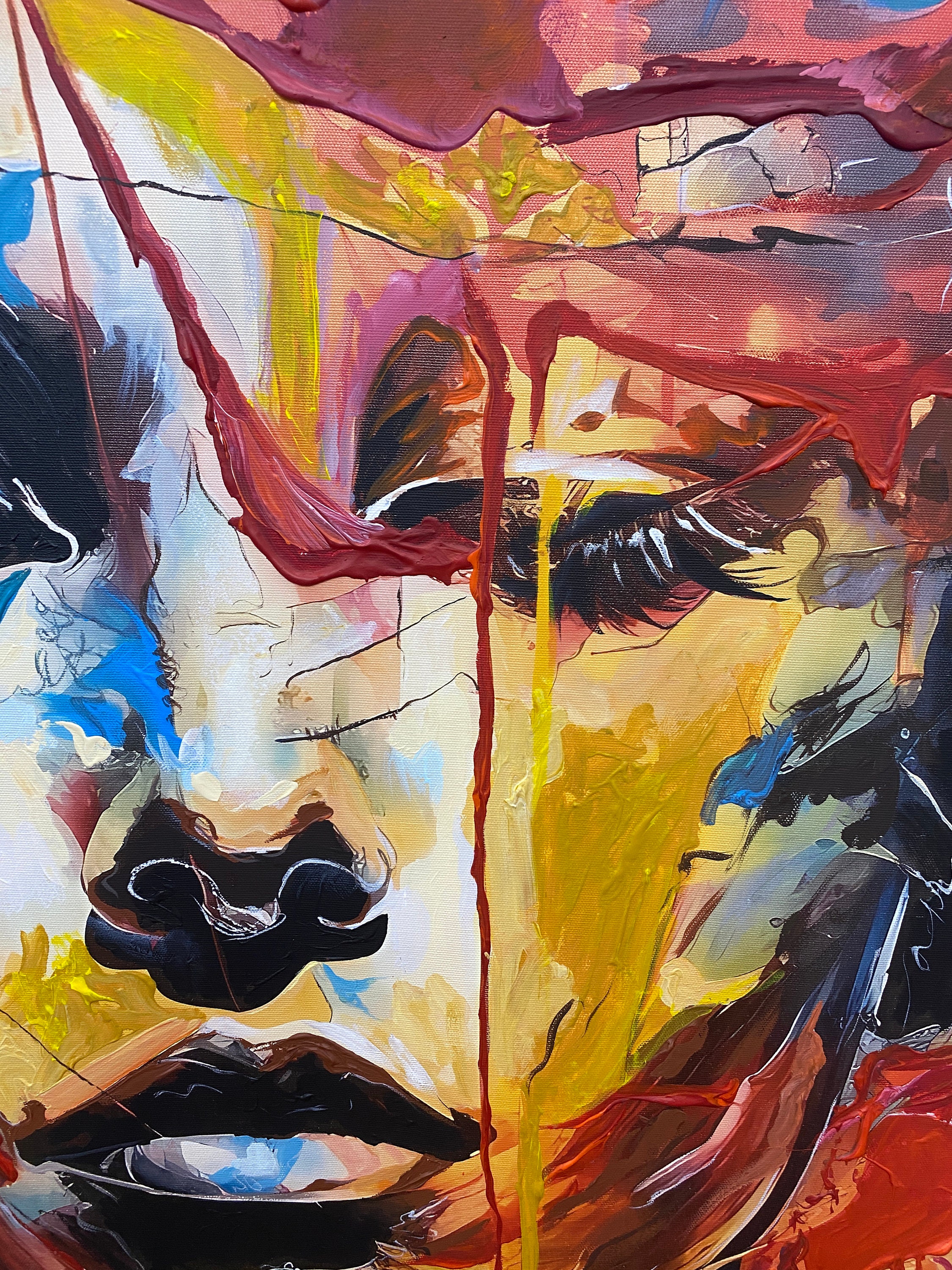 Colorful Face Abstract Art, Woman Portrait Painting on Canvas, Vivid