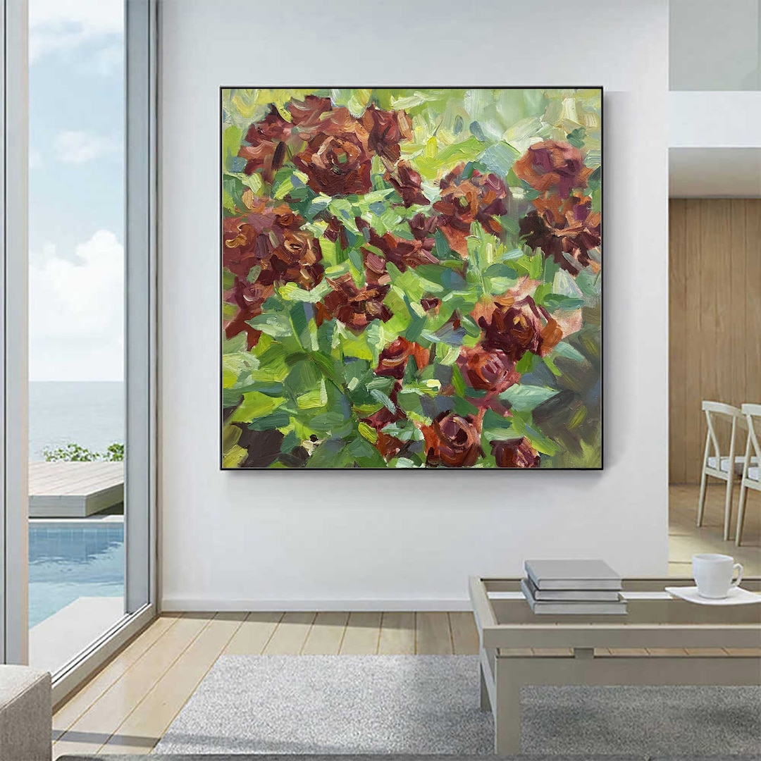 Red Rose Wall Art on Canvasoil Painting Flowersextra Large Etsy