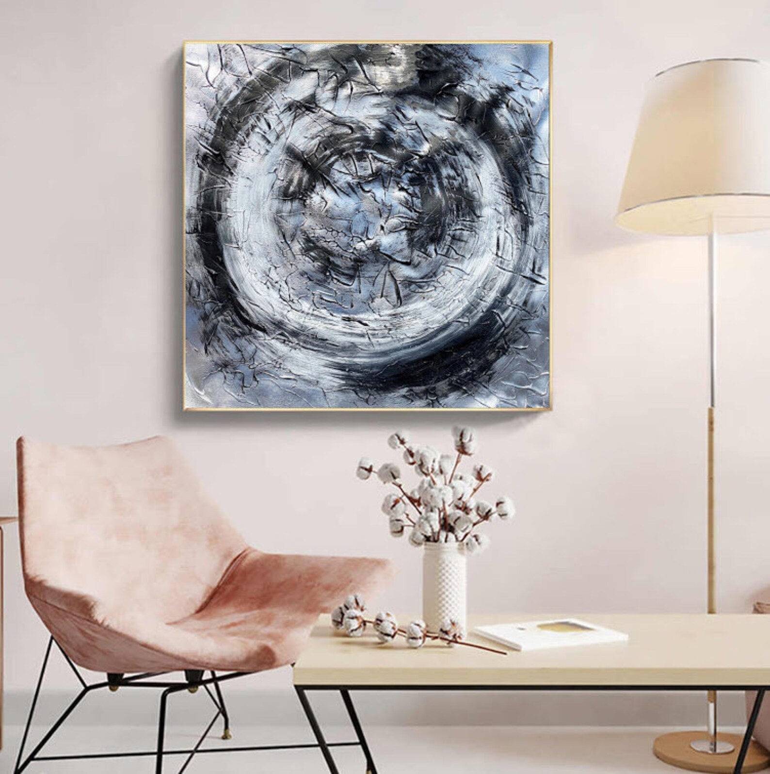 Silver Leaf Wall Art PaintingBlack Painting Extra Large Wall Etsy