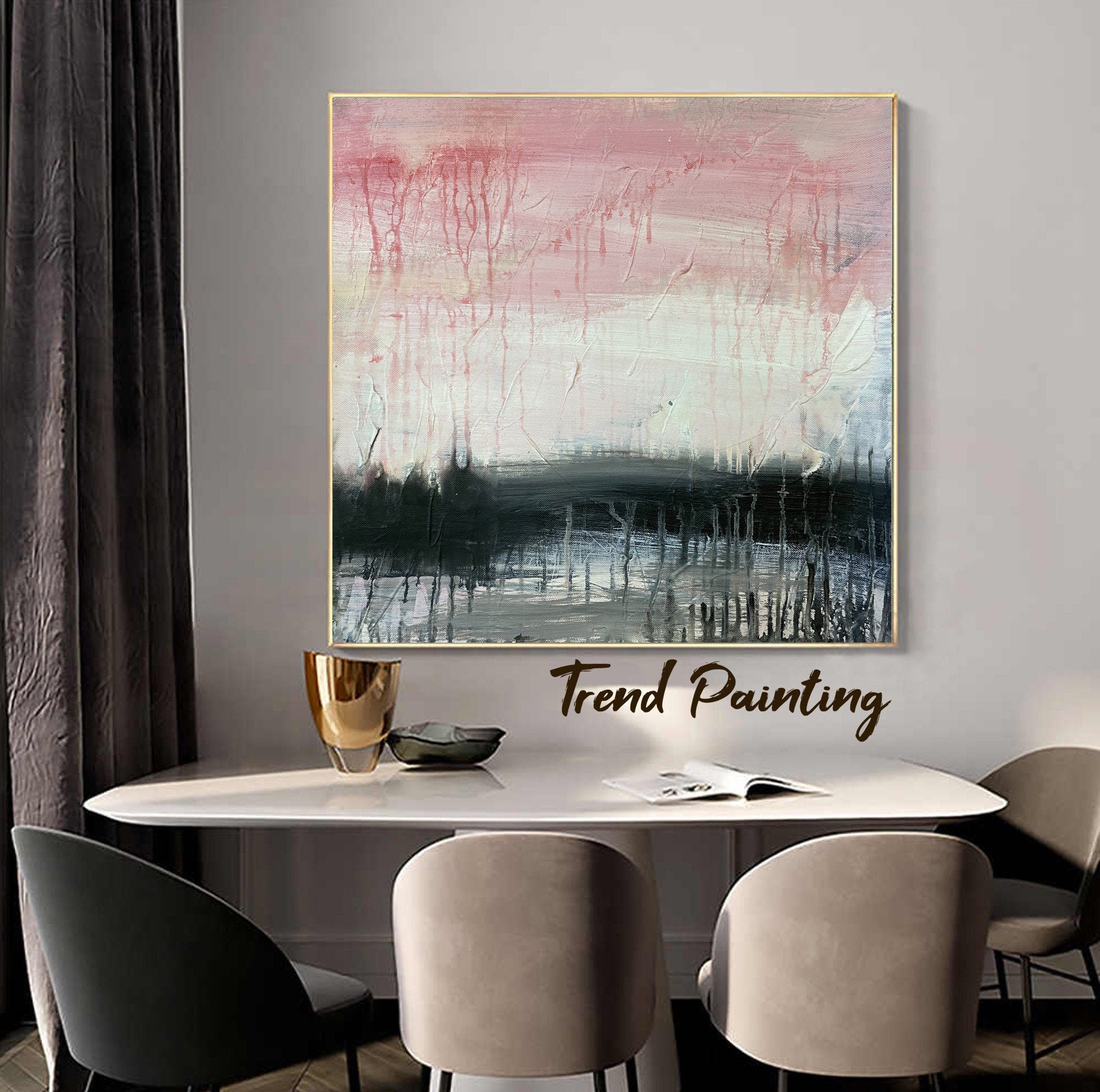 Modern Minimalist Painting Pink and Black Wall Art Rich Texture Art ...